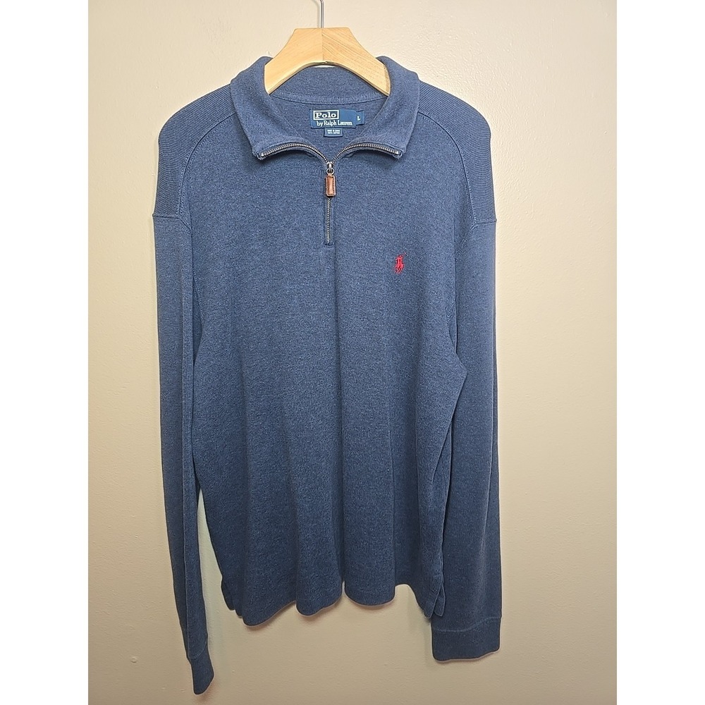 Polo Ralph Lauren Mens Pullover 1/4 Zip Sweater‎ Size Large Blue